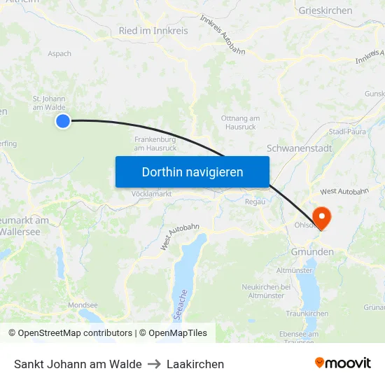 Sankt Johann am Walde to Laakirchen map