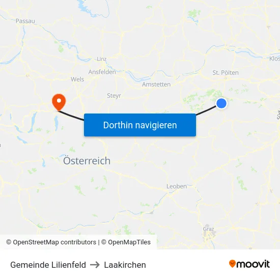 Gemeinde Lilienfeld to Laakirchen map