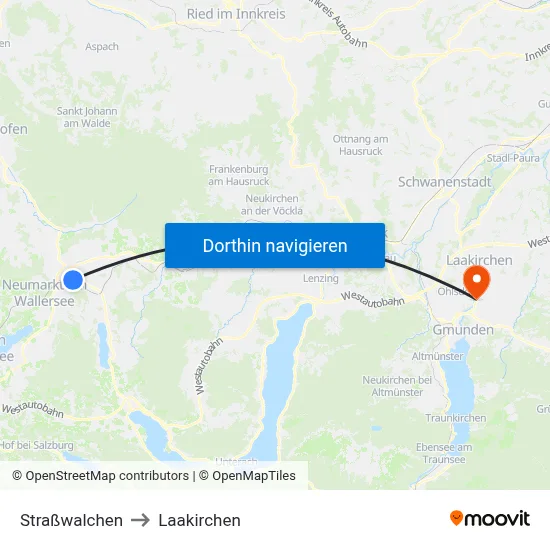 Straßwalchen to Laakirchen map