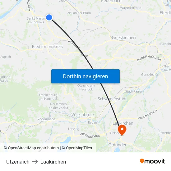 Utzenaich to Laakirchen map