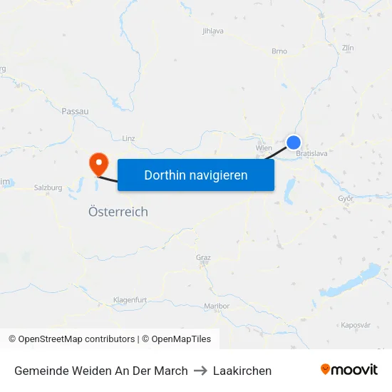 Gemeinde Weiden An Der March to Laakirchen map