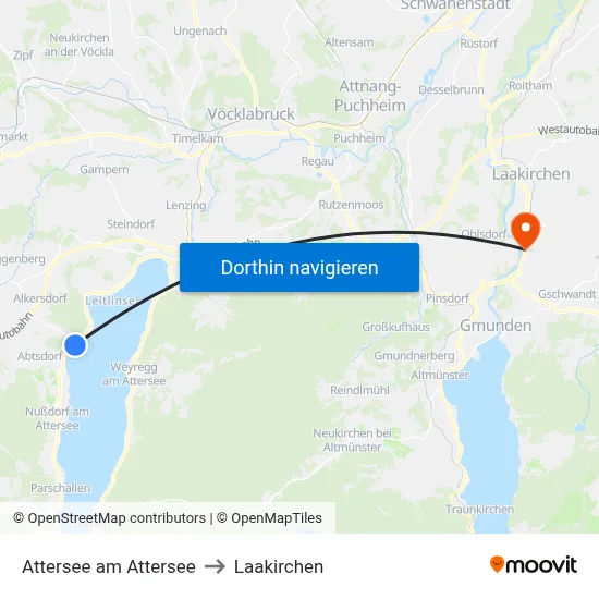 Attersee am Attersee to Laakirchen map