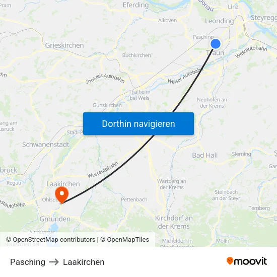 Pasching to Laakirchen map