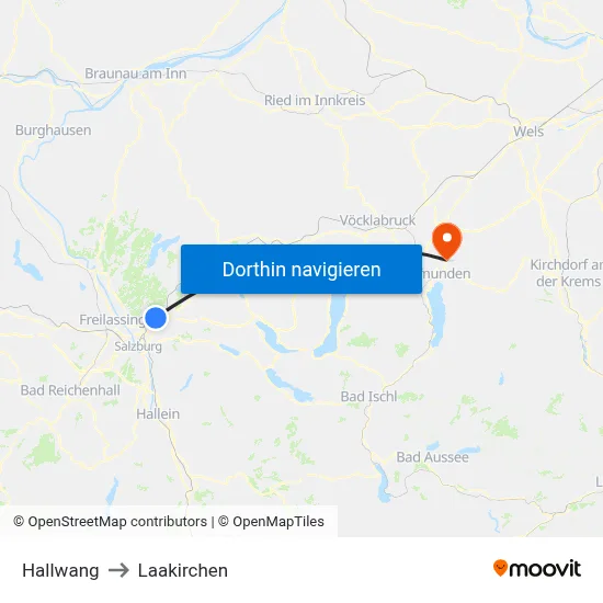 Hallwang to Laakirchen map