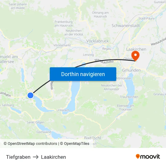 Tiefgraben to Laakirchen map