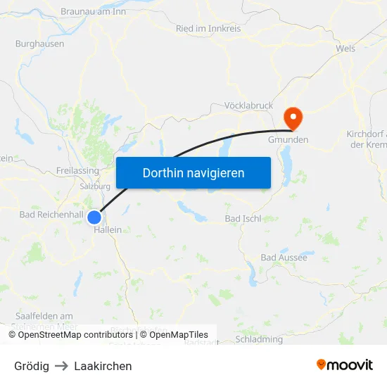 Grödig to Laakirchen map