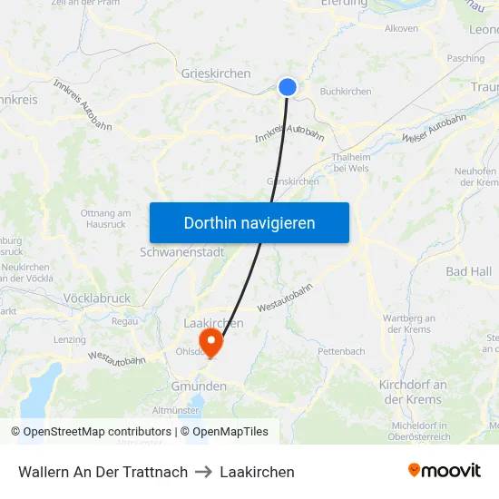 Wallern An Der Trattnach to Laakirchen map