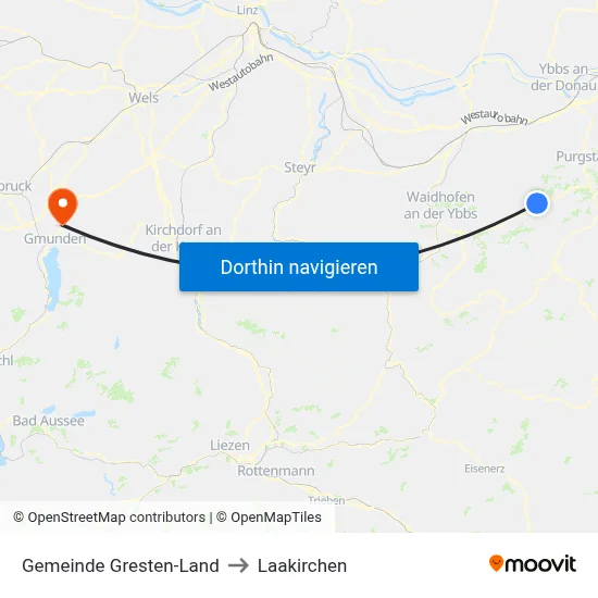 Gemeinde Gresten-Land to Laakirchen map