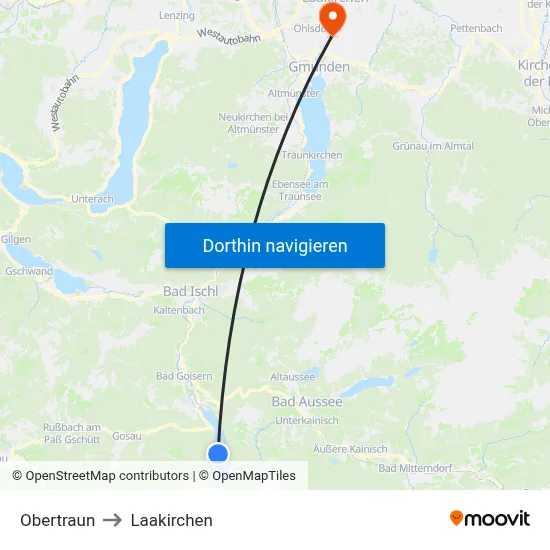 Obertraun to Laakirchen map