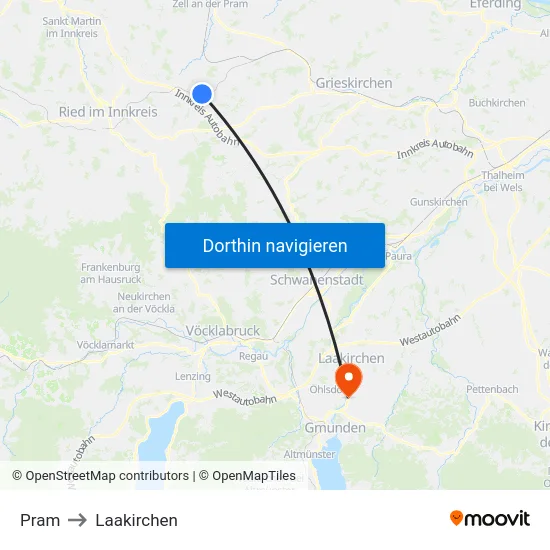 Pram to Laakirchen map
