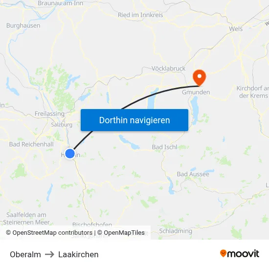 Oberalm to Laakirchen map