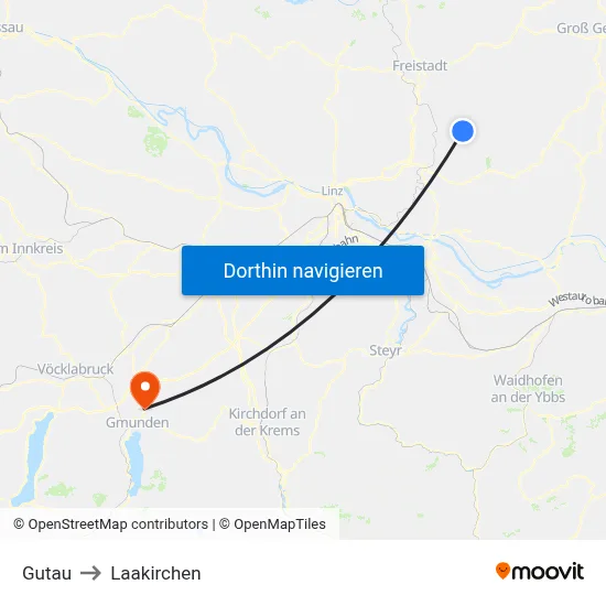Gutau to Laakirchen map