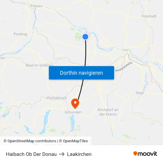 Haibach Ob Der Donau to Laakirchen map