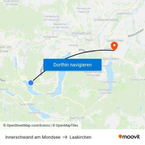 Innerschwand am Mondsee to Laakirchen map