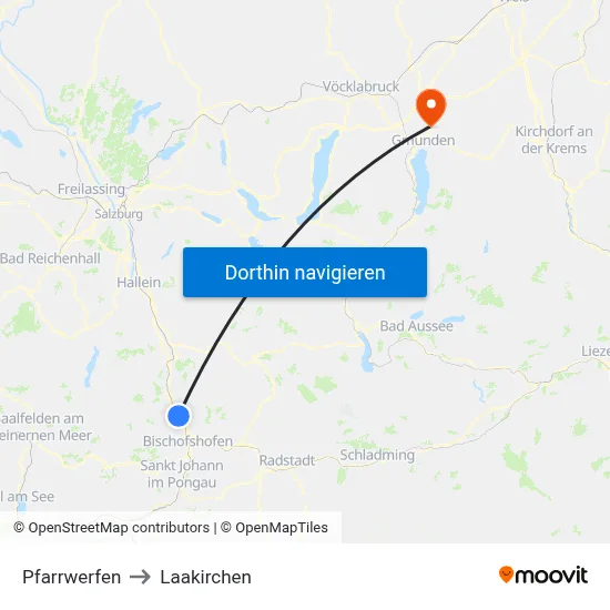 Pfarrwerfen to Laakirchen map