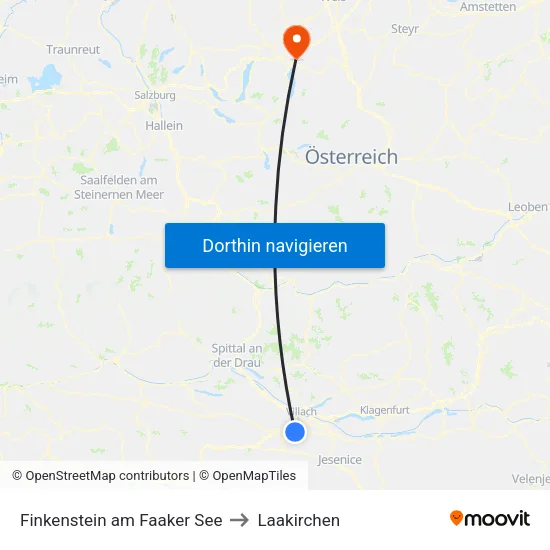 Finkenstein am Faaker See to Laakirchen map