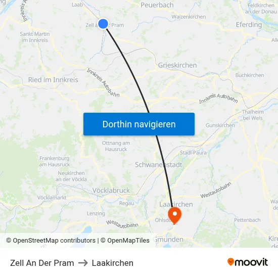 Zell An Der Pram to Laakirchen map