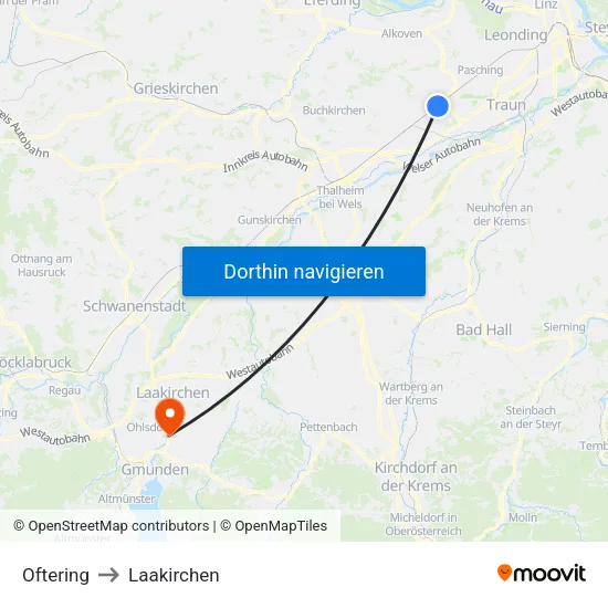 Oftering to Laakirchen map