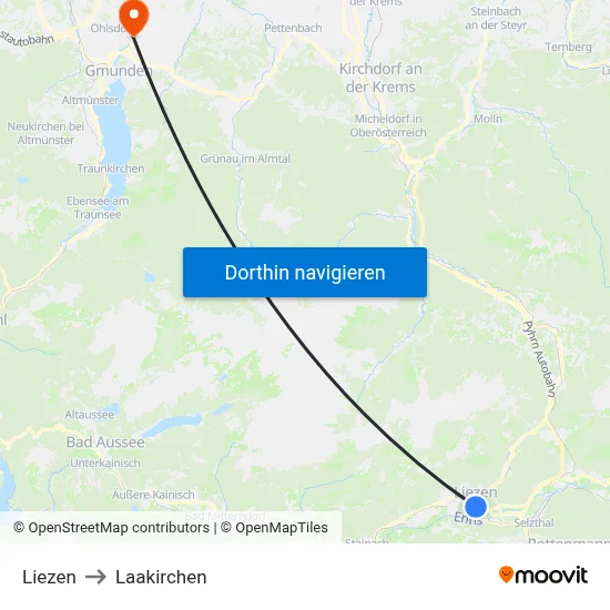 Liezen to Laakirchen map