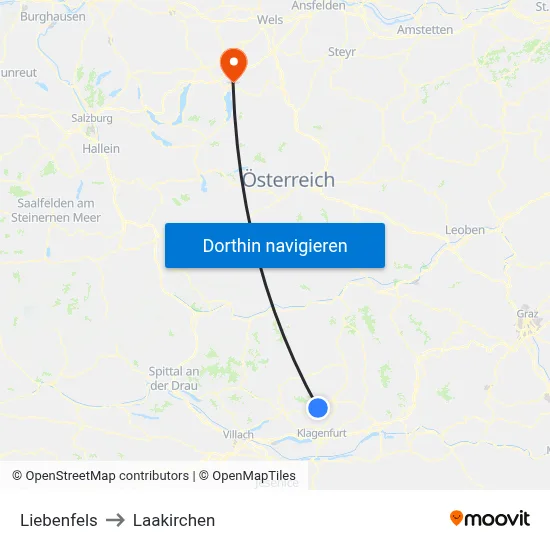 Liebenfels to Laakirchen map