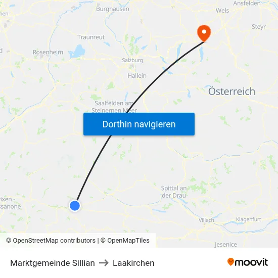 Marktgemeinde Sillian to Laakirchen map