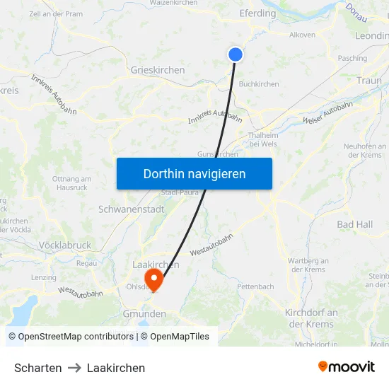 Scharten to Laakirchen map