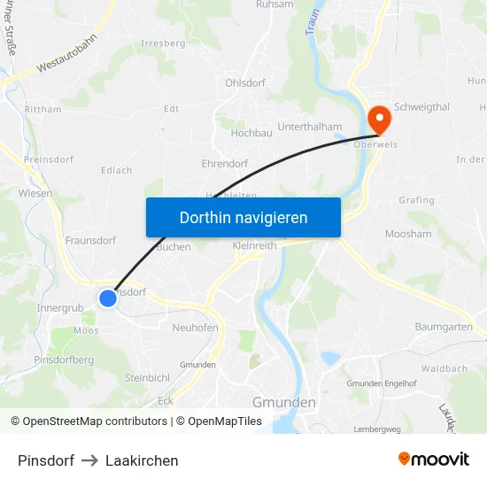 Pinsdorf to Laakirchen map