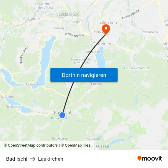 Bad Ischl to Laakirchen map
