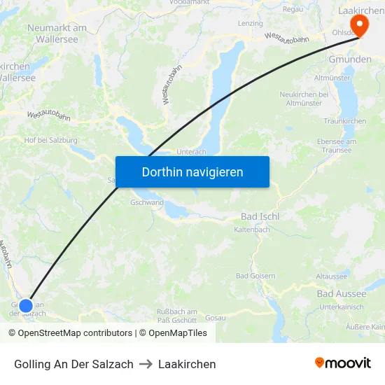 Golling An Der Salzach to Laakirchen map