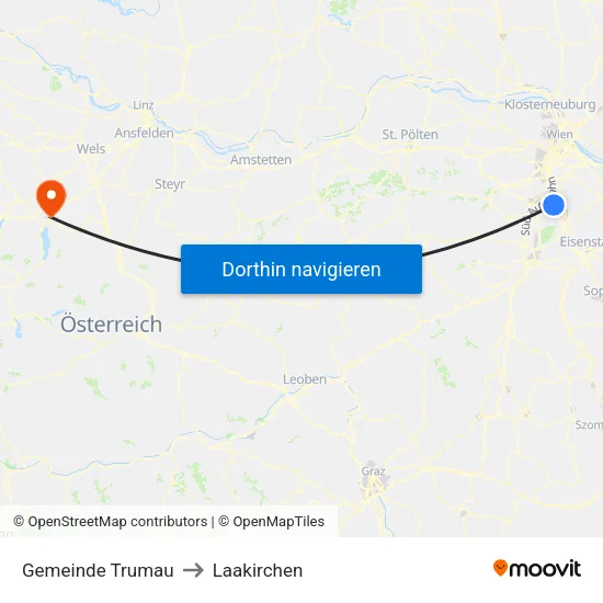 Gemeinde Trumau to Laakirchen map