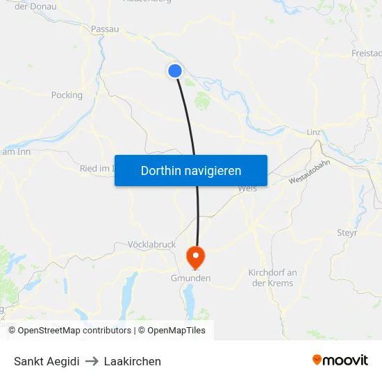 Sankt Aegidi to Laakirchen map