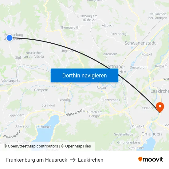 Frankenburg am Hausruck to Laakirchen map