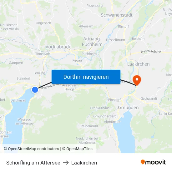Schörfling am Attersee to Laakirchen map