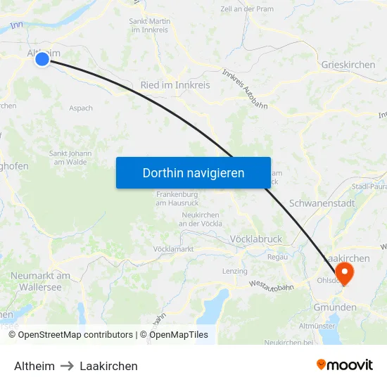 Altheim to Laakirchen map