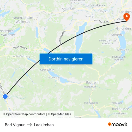 Bad Vigaun to Laakirchen map