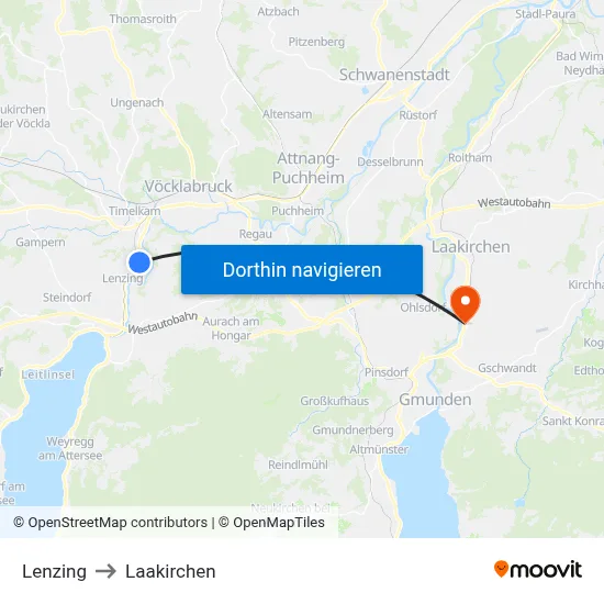 Lenzing to Laakirchen map