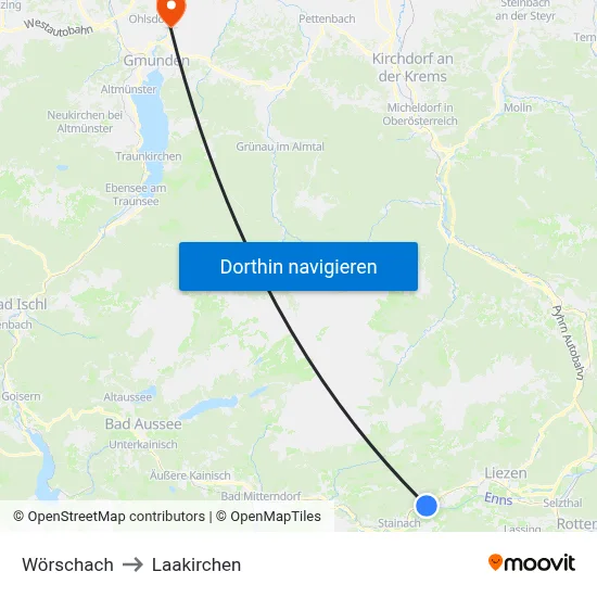 Wörschach to Laakirchen map