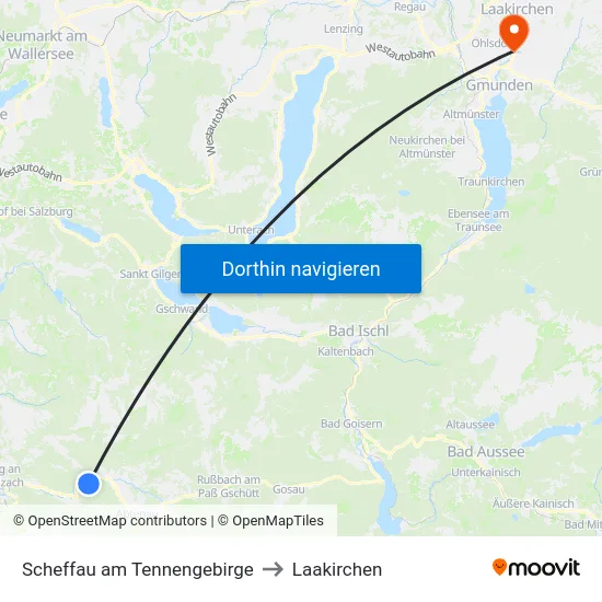 Scheffau am Tennengebirge to Laakirchen map