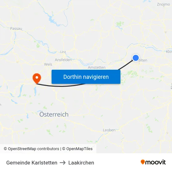 Gemeinde Karlstetten to Laakirchen map