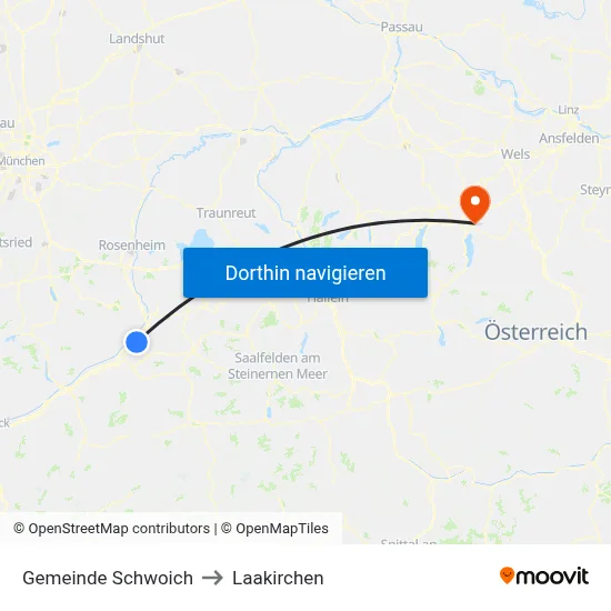 Gemeinde Schwoich to Laakirchen map