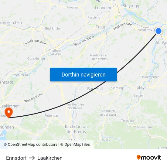Ennsdorf to Laakirchen map
