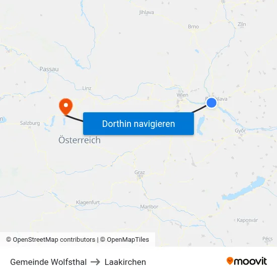 Gemeinde Wolfsthal to Laakirchen map