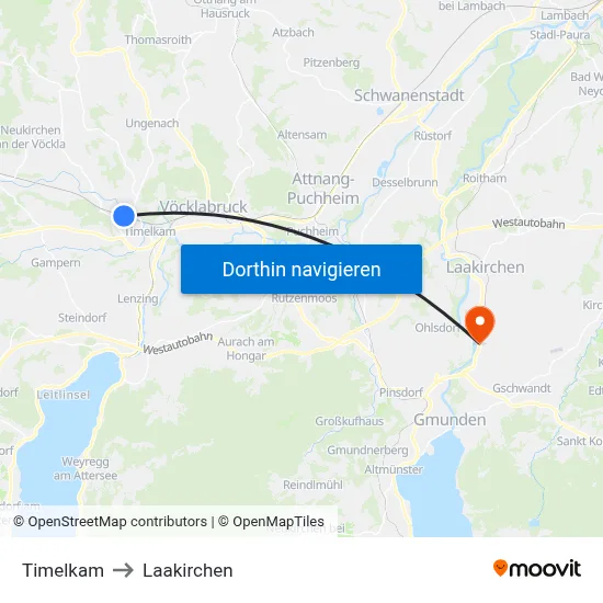 Timelkam to Laakirchen map