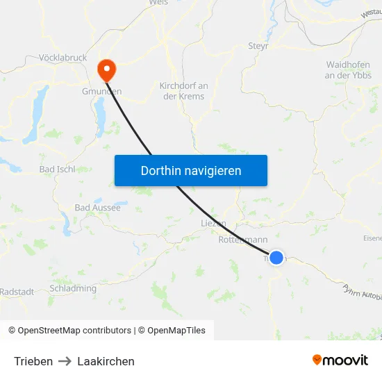 Trieben to Laakirchen map