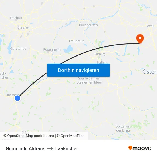 Gemeinde Aldrans to Laakirchen map