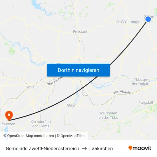 Gemeinde Zwettl-Niederösterreich to Laakirchen map