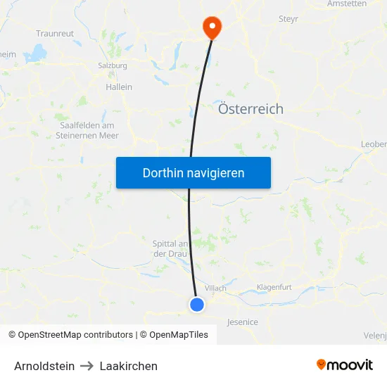 Arnoldstein to Laakirchen map