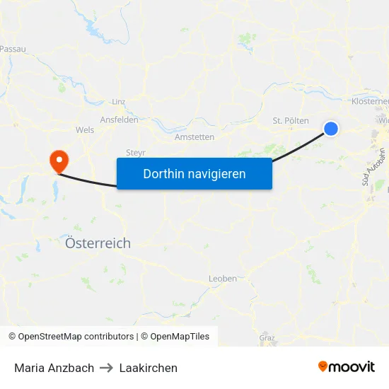Maria Anzbach to Laakirchen map