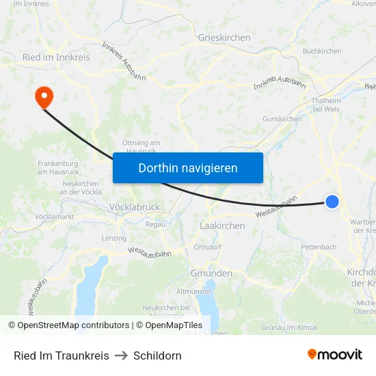 Ried Im Traunkreis to Schildorn map
