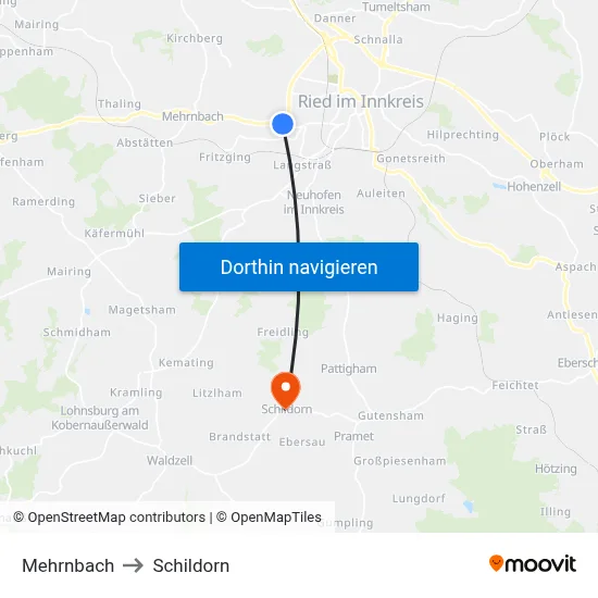 Mehrnbach to Schildorn map